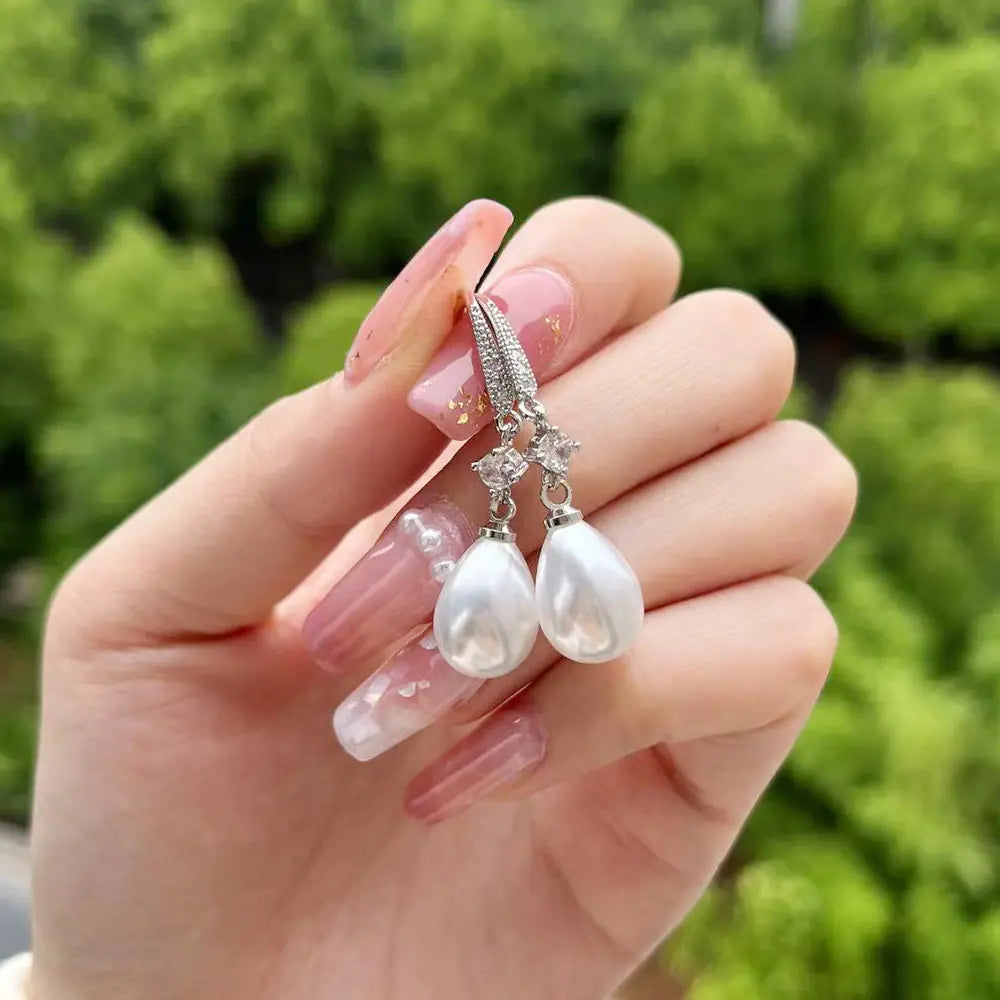 Water Drop Faux Pearl Zircon Earrings for Bridesmaids