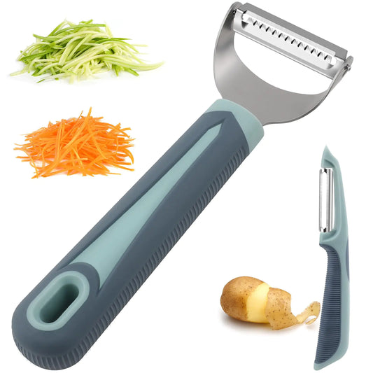 Julienne Vegetable Peeler & Slicer with Silicone Handle for Kitchen Set of 2