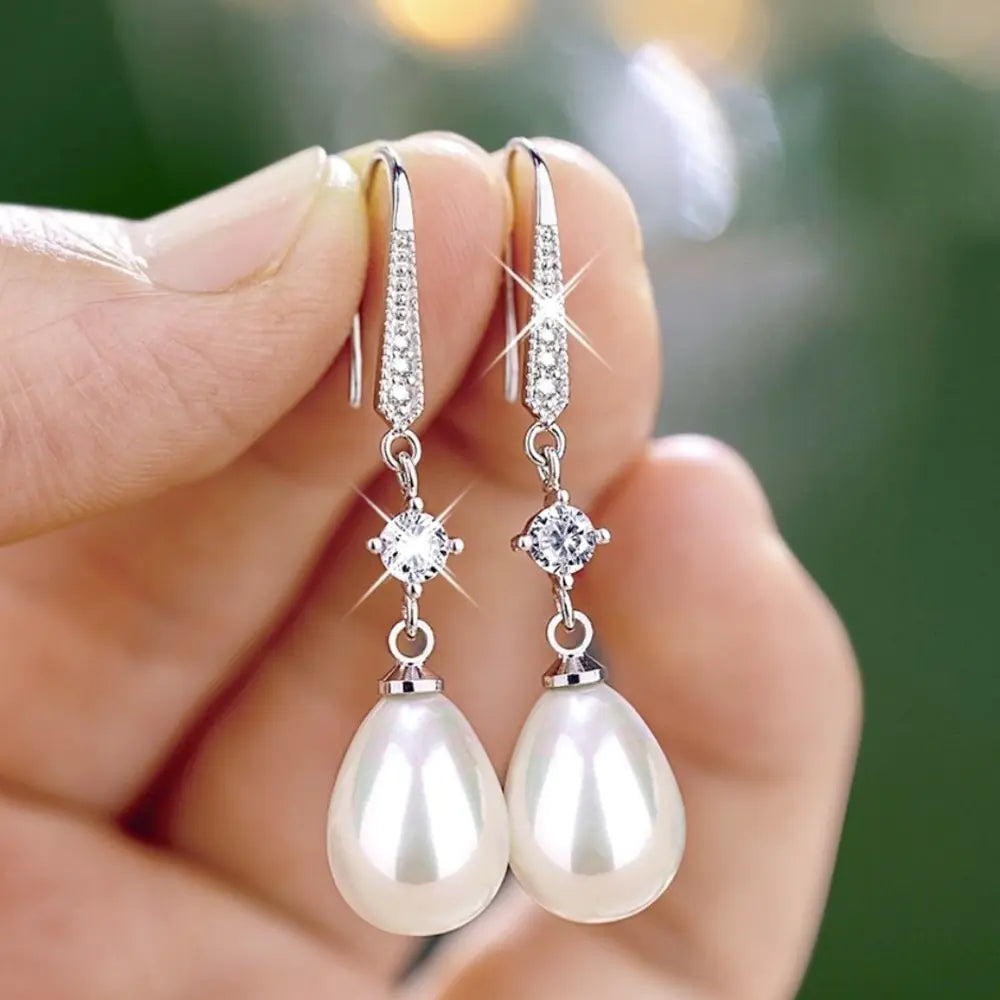 Water Drop Faux Pearl Zircon Earrings for Bridesmaids