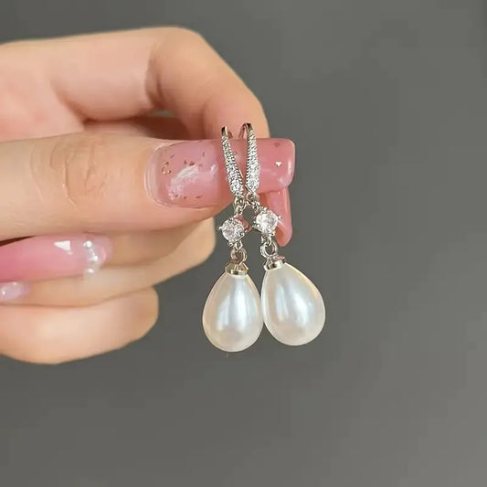 Water Drop Faux Pearl Zircon Earrings for Bridesmaids