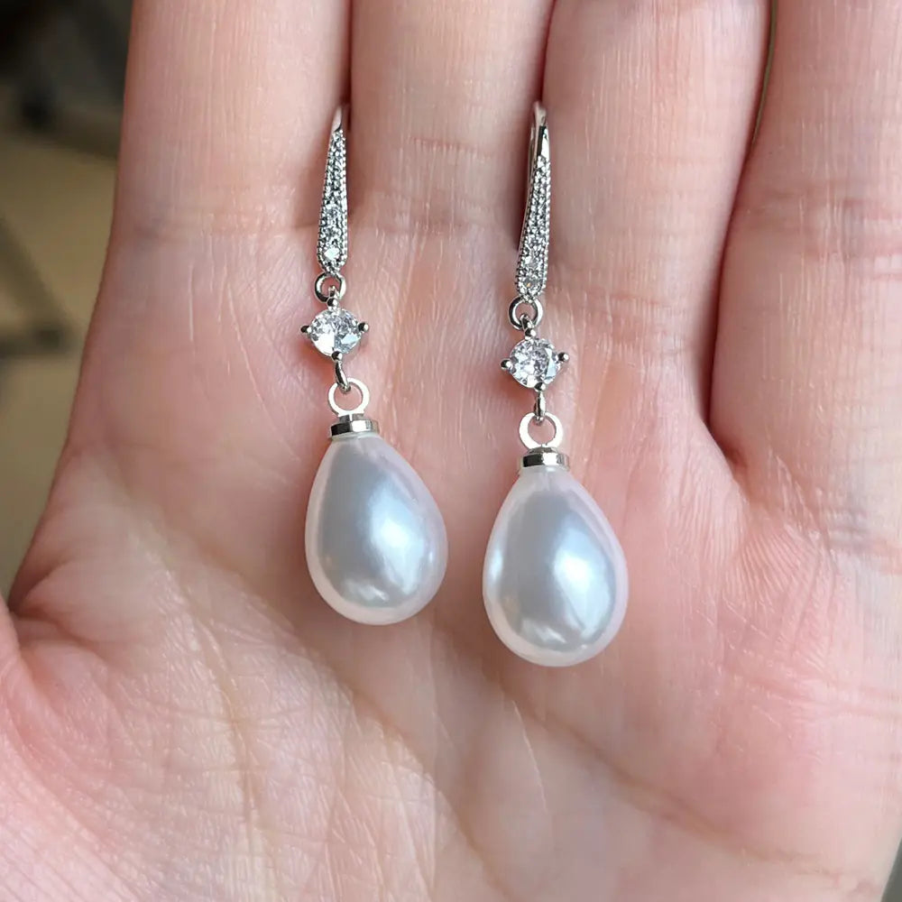 Water Drop Faux Pearl Zircon Earrings for Bridesmaids